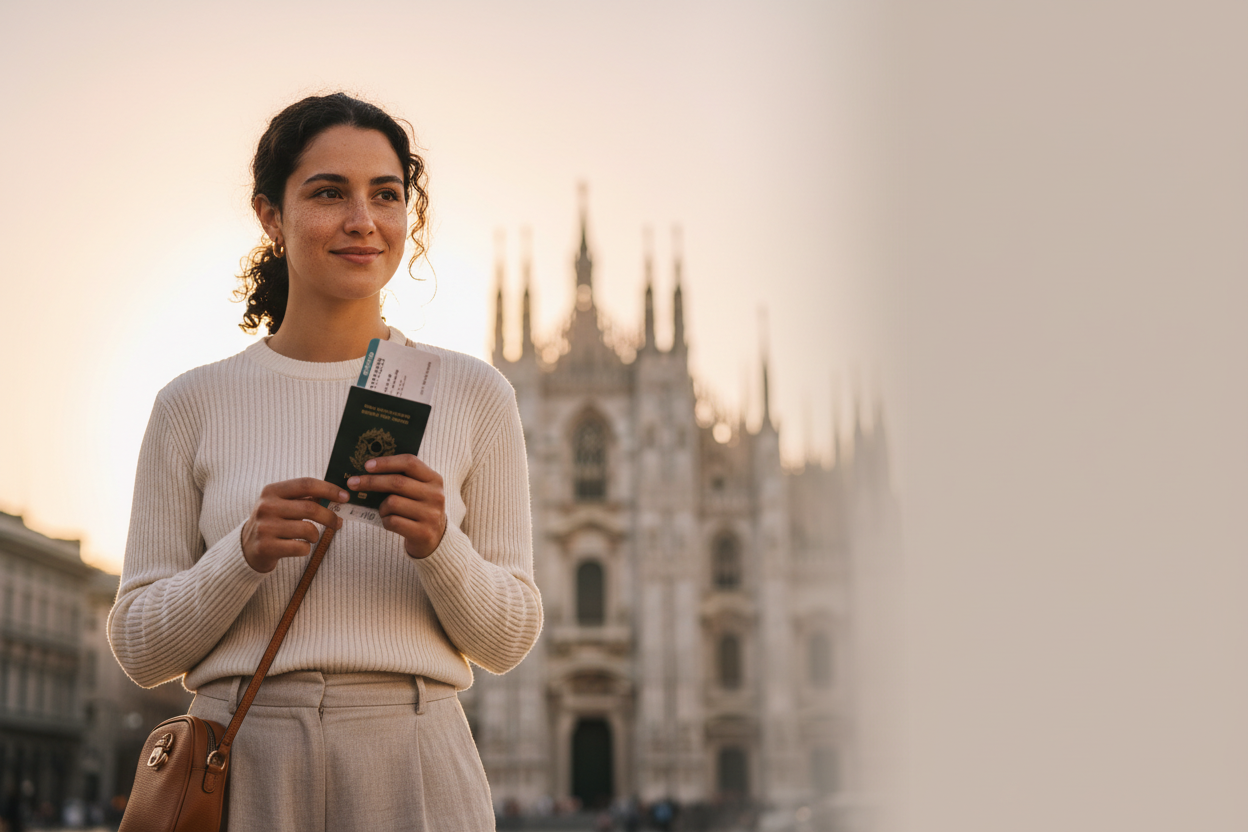Woman arriving in a new city